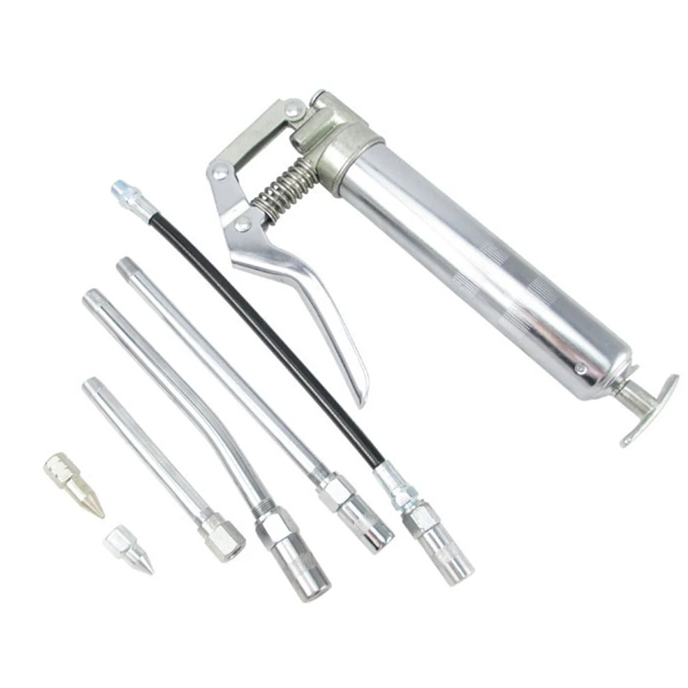 Online 120CC herramienta manguera máquina de engrase Set Metal acero tornillo Auto uso una mano lubricación vehículo reparación con punta de aceite Mini