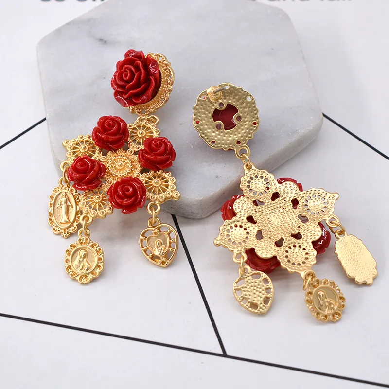 Fashion Coin Magnetic Flower Portrait Earrings for Women