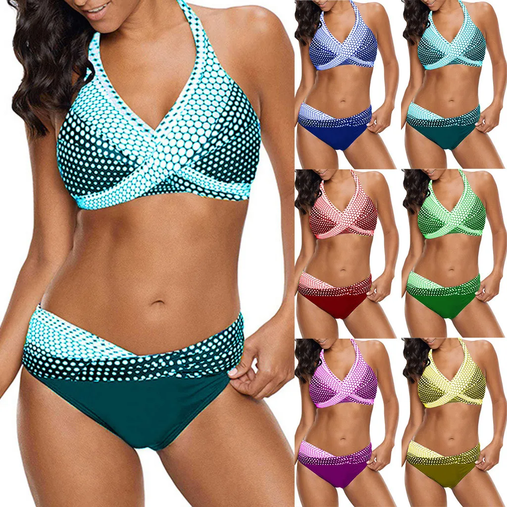 

2019 Retro Plus Size Tankini Women Striped Halter Crossed Two Pieces Swimwear Big Cup Push Up Vintage Bathing Suit Large Biquini