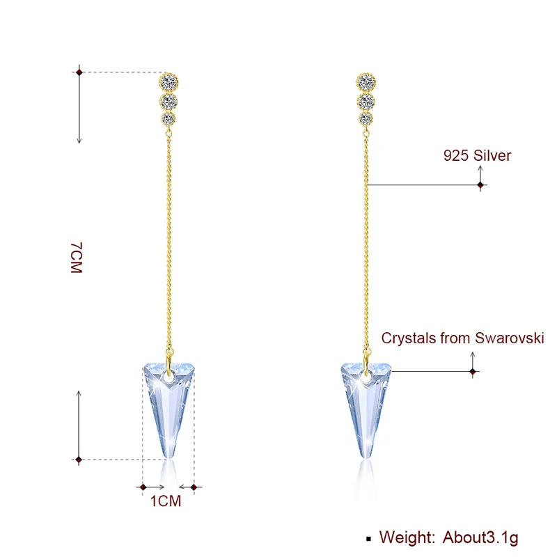 Классический Модный Треугольный Кристалл из серьги с кристаллами Сваровски 925 Серебряные длинные серьги с подвесками и цепочками женские ювелирные изделия Красочные юбилей