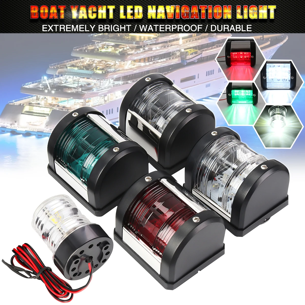 

5Pcs LED 360 Degree All Round Light Marine Boat Yacht Masthead/Stern/Starboard/Port Navigation Signal Lights 12V Red/Green/White
