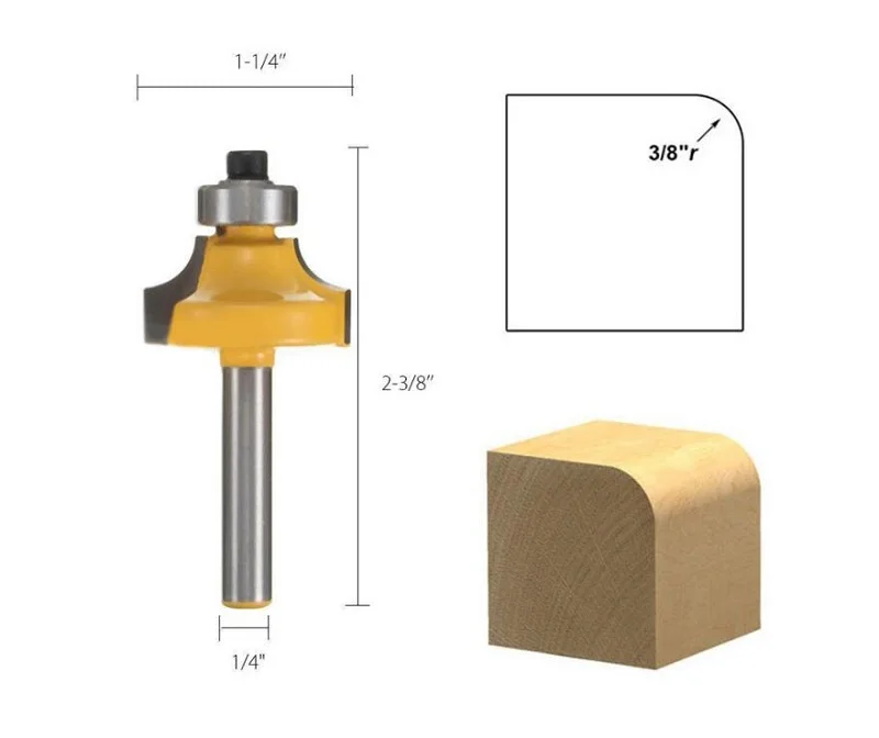 4 шт./компл. 1/4 дюйма, хвостовая фреза с твердосплавными режущими пластинами круглый над фреза для отделки кромки бит 6,35 мм хвостовик радиус 1/" 1/4" 1/" 3/8" деревообрабатывающий фасонно-Фрезерный резак - Длина режущей кромки: NO3