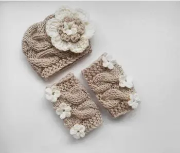 

Handmade Knitting Soft flower Hat Leg Warmer Set Baby Clothing Accessories For 0-4 Months Newborn Baby Photography Props