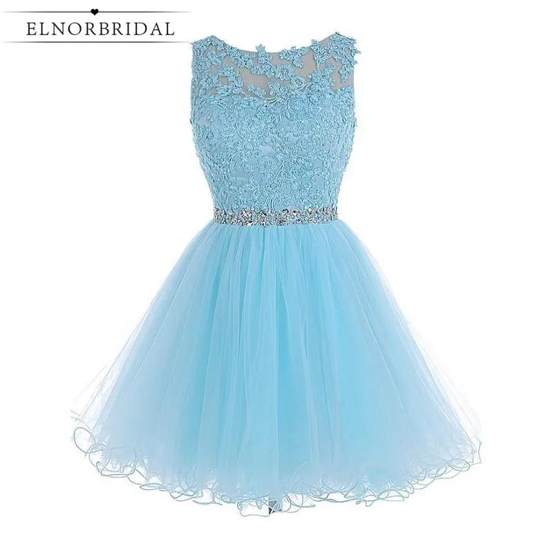 

Sky Blue Short Cocktail Dresses 2019 Sexy Robe Cocktail Courte Chic Formal Women Robe Dentelle Party Prom Dress Pageant Gowns