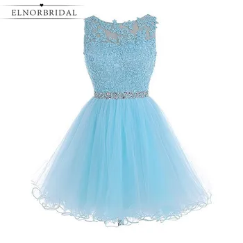 

Sky Blue Short Cocktail Dresses 2020 Sexy Robe Cocktail Courte Chic Formal Women Robe Dentelle Party Prom Dress Pageant Gowns