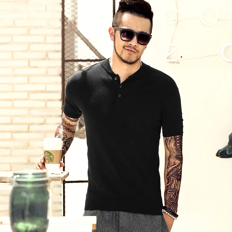 Men slim black casual knitwear polo shirts European style brand men