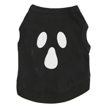 Одежда для питомцев, собачий одежда на Хэллоуин с текстильной отделкой из хлопка; черные с рожицей, меховой жилет оптом и в Тедди сезон весна-лето футболка