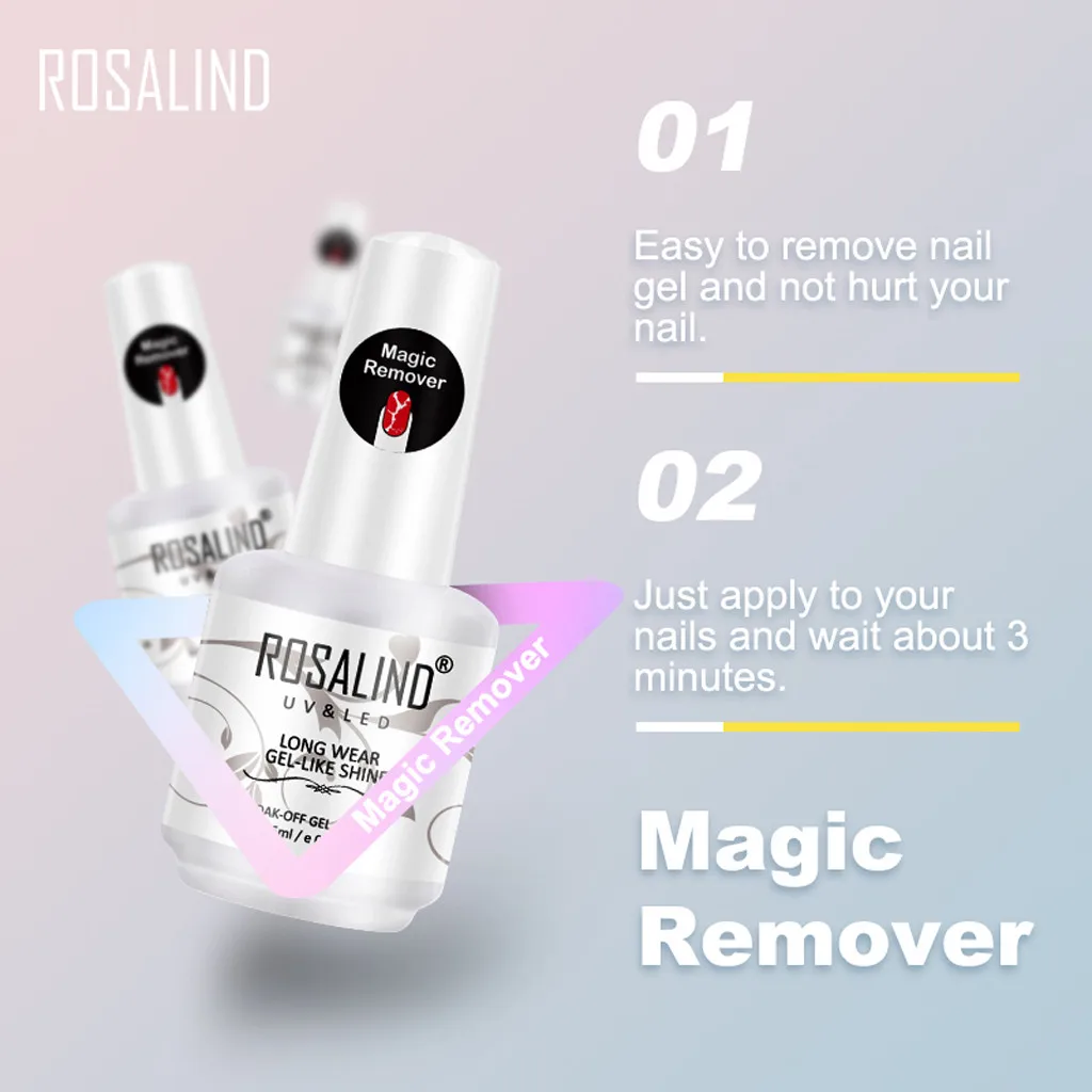 Розалинд 15 мл волшебный жидкость для снятия лака для ногтей средство для снятия маникюра Безворсовая салфетка для очистки обезжириватель для ногтей УФ-гель для ногтей для удаления
