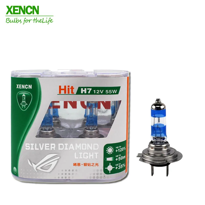 

XENCN H7 12V 55W Silver Diamond Light Replacement Car Lighting Source Halogen Xenon Headlight 30% More ligh 75M Beam New 2 pcs