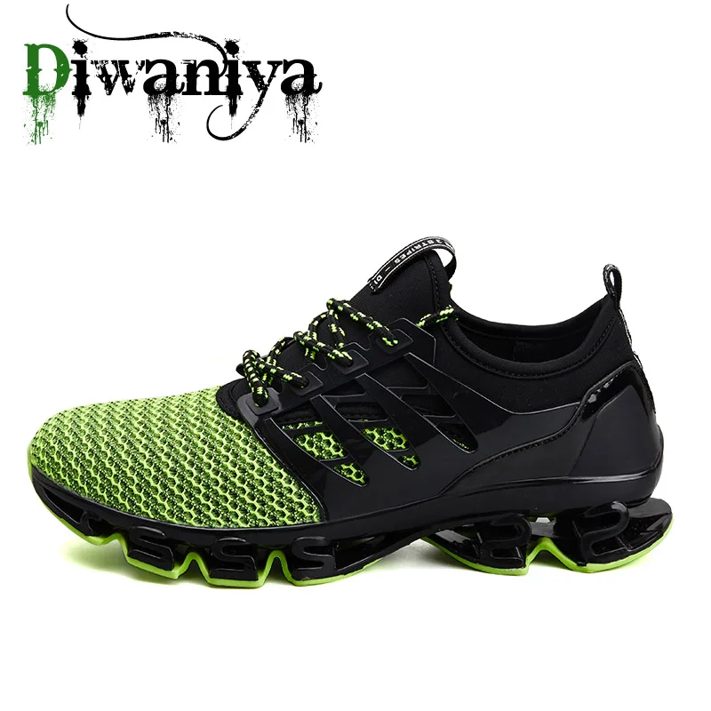 Супер крутая дышащая обувь для бега мужские кроссовки Bounce летняя уличная спортивная обувь Профессиональная тренировочная обувь размера плюс 48 - Цвет: Green