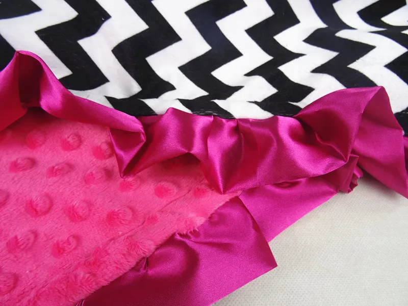 Baby Blanket Black Chevron Minky With Hot Pink Dots Minkee Satin Ruffled | Мать и ребенок