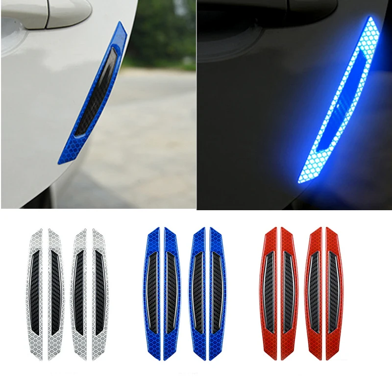 

4pcs/2pcs Car Stickers Reflective Strips Carbon Fiber Warning Reflector Door Reflective Tape Auto Luminous Sticker Night Protect