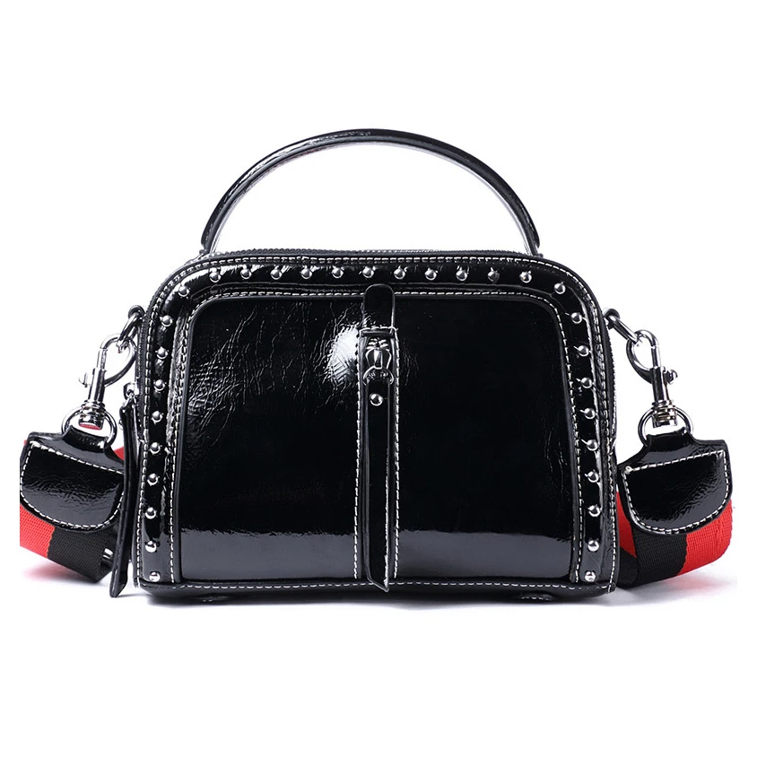 

Lady soft surface double rivet handbag Messenger wide shoulder bag