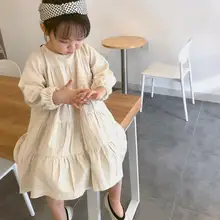 Новое Стильное платье с оборками для девочек весенние хлопковые Модные платья с длинными рукавами для девочек от 2 до 8 лет PO28