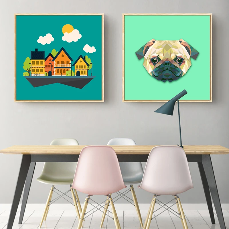 

Canvas Painting Modern Geometric Pug Dog Head Wall Art Canvas Print Poster Picture Living Room Wall Hanging Gifts Art Home Decor