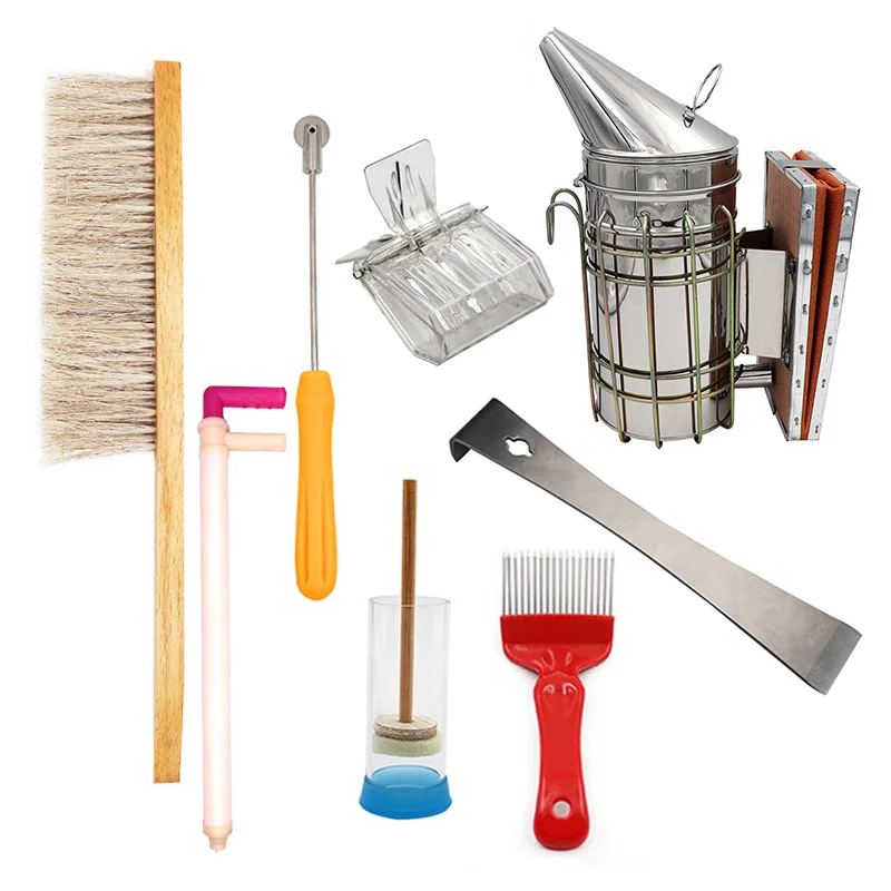 

Stainless Steel Beekeeping Tools Bee Hive Smoker Kit Heat Shield Protection Scraper Equipment Set Apiculture Accessories 8 in 1