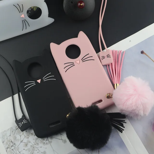 Best Offers Cute 3D Cartoon Silicon Case for Motorola Moto C XT1750 4G Cases Japan Glitter Beard Cat Lovely Ears Kitty Phone Cover