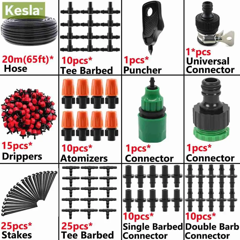 KESLA 5 м-30 м Сад капельного орошения системы полива наборы w/1/4 ''шланг запотевания спринклер капельница распылитель теплицы горшок растения - Цвет: KSL01-011-20M