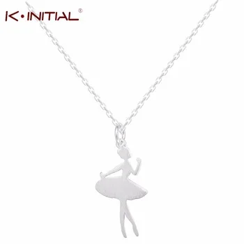 Kinitial 1Pcs 925 Silver Dance Girl Necklaces Jewelry Necklace Ballet Charm Chocker Statement Necklace For Women Kolye Collares