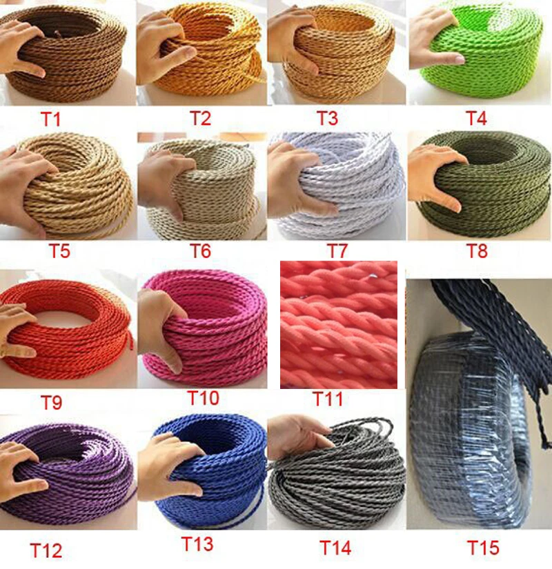 

5m/lot 2*0.75 Copper Cloth Covered Wire Vintage Style Edison Light Lamp Cord Grip Twisted Fabric Lighting Flex Electric Cable