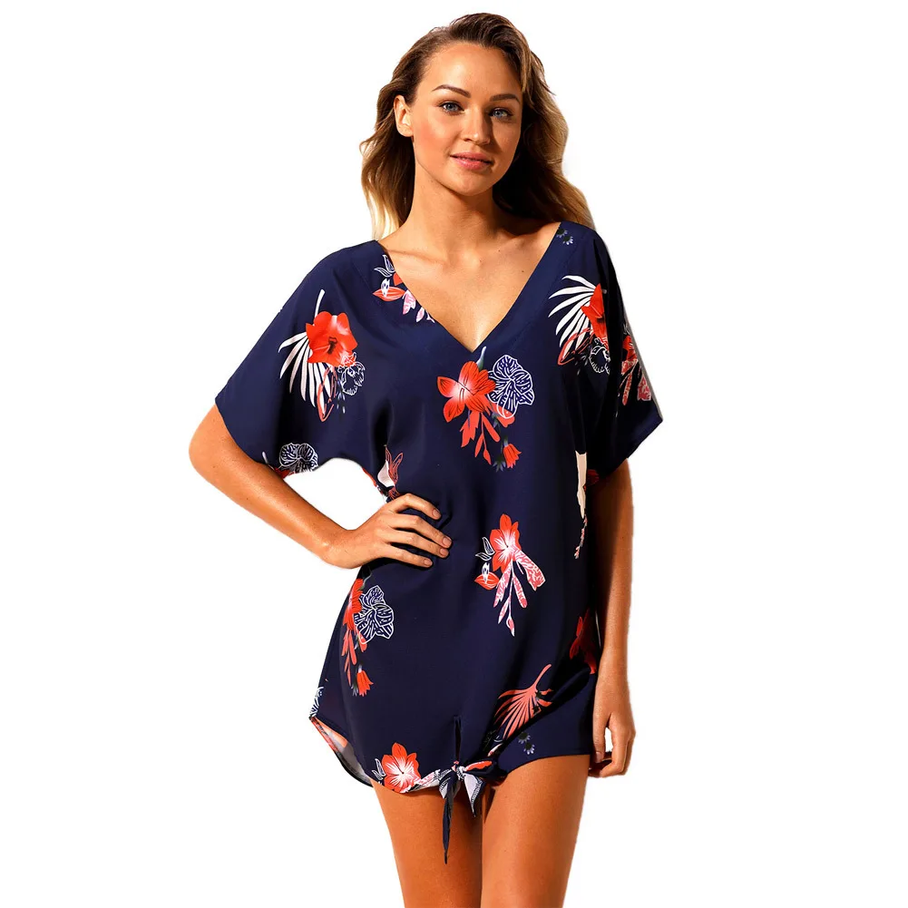 

v-neck shirt Beach Bathing suit cover ups Chiffon Beach Dress Women Beachwear Bikini cover up Saida de Praia
