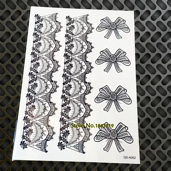 

Hot Sale Waterproof Fake Tattoo Sticker Transferable GQS-A062 Lace Bow Design Black Ink Henna Sexy Legs Stockings Tattoo sticker