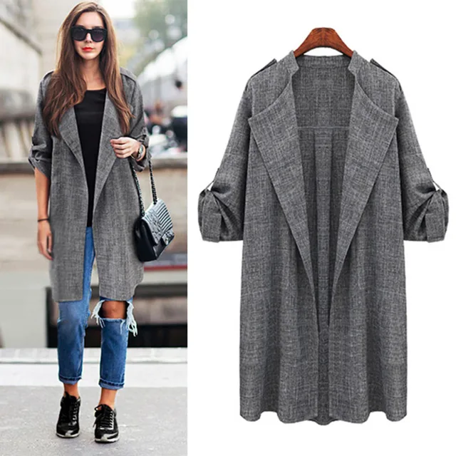 2015 Autumn Winter Women Open Front Trench Cardigan Loose