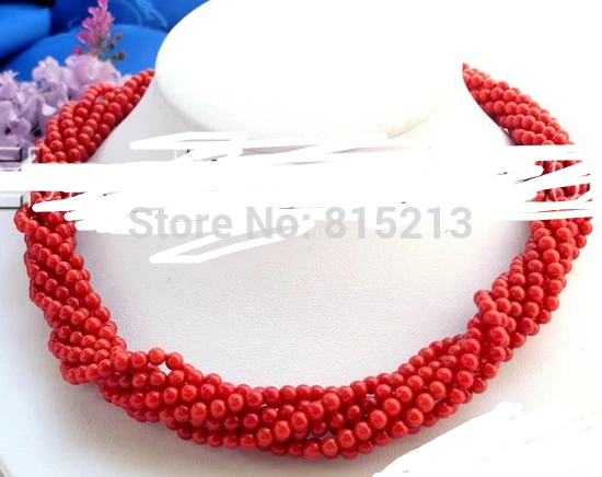 

FREE SHIPPING>>>@@ > N1495 8ROW 4MM NATURE ROUND RED CORAL BEAD NECKLACE