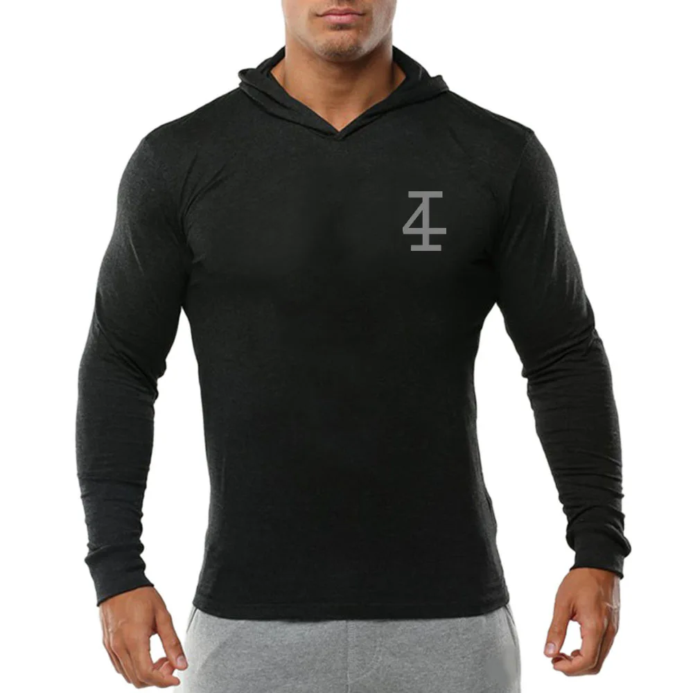 hooded Quickly Dry Sports Training T shirt long sleeves Men Workout