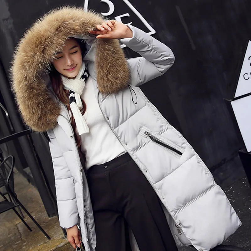 

2016 Fashion Ukraine Women's Winter Jacket Parkas Large Fur Hooded Thermal Loose Long Coat Down Coat Park Overcoat Outwear XXL