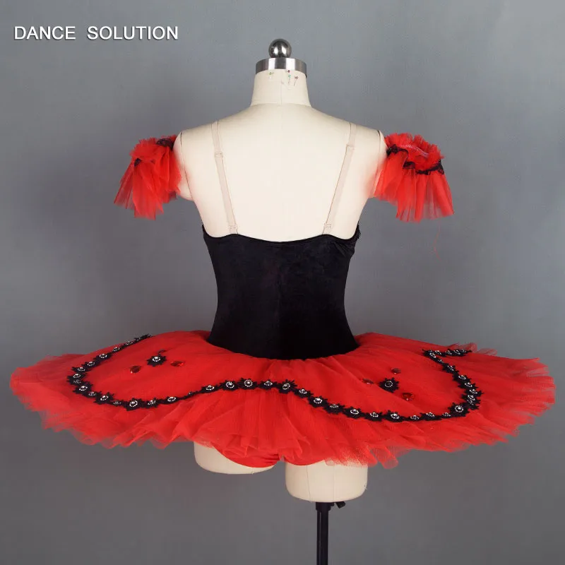Для взрослых девочек блин пачки предварительно для профессиональных занятий балетом, танцами платье-пачка черный бархатный лиф с красным, с вуалью и балетной пачкой BLL029