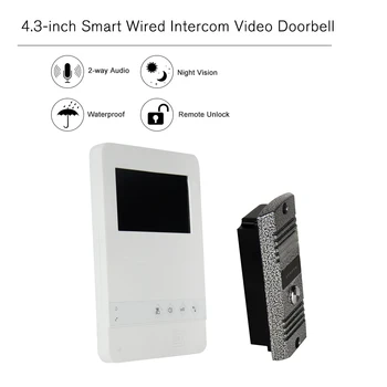 

ABS Video Door Viewer Door Bell Video Intercom Monitor Kit 4.3-inch LCD Screen Monitor IR Night Vision Camera Door Bell for Home