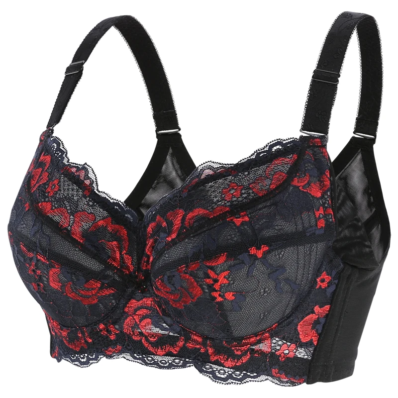 

Women's Padded Push Up Bra Full Coverage Underwire Lace Floral Embroidery Plus Size Bra Lingerie for Woman 34~48H