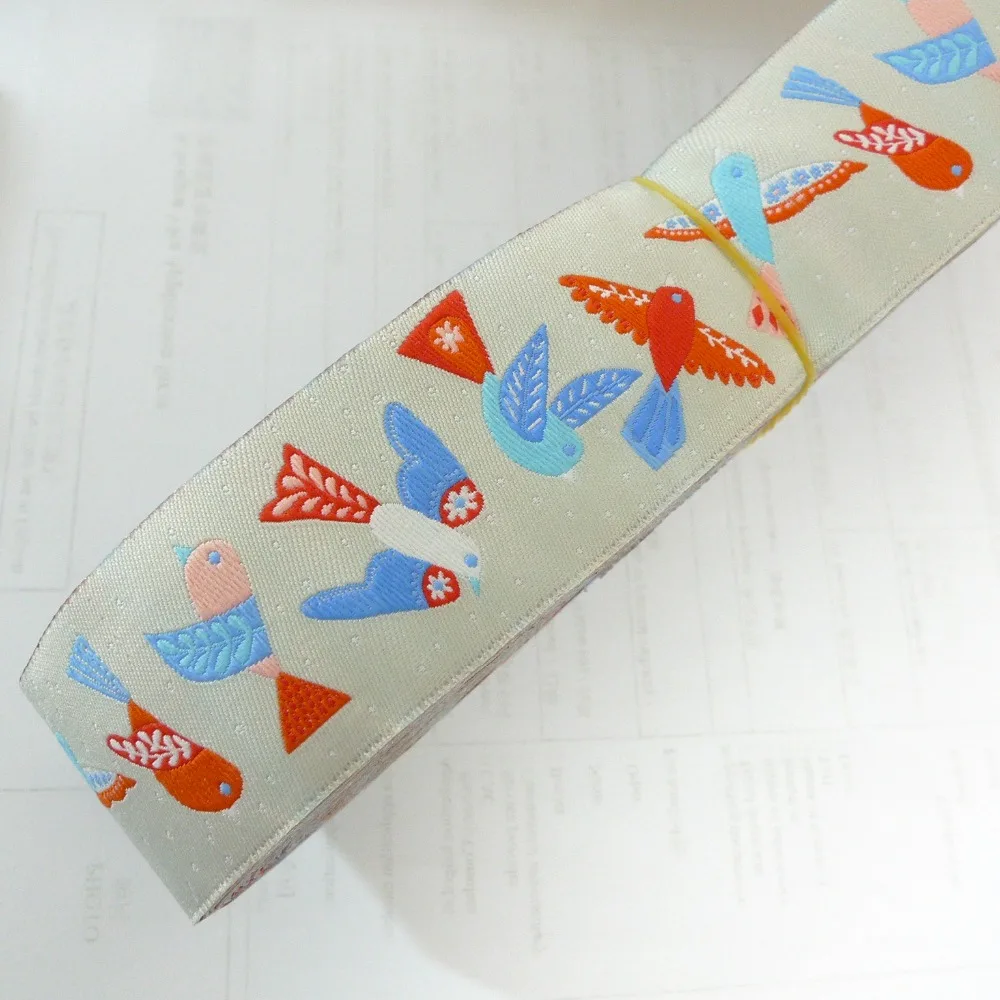 

1-1/2'' 38mm Wide LOVE SPRING BIRDS Dog Collar Jacquard Ribbon