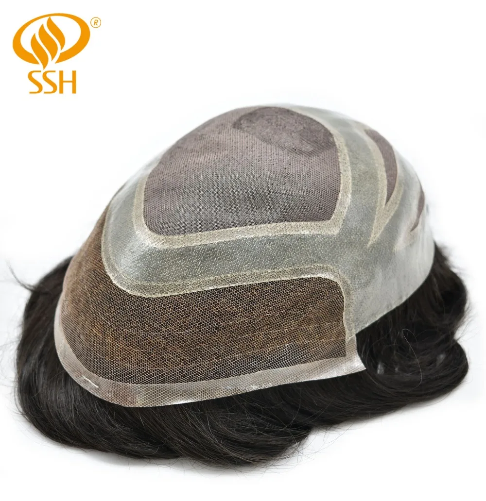 SSH remy волосы французские кружева спереди тонкие моно мужские Toupee ПУ кожи человеческих волос системы