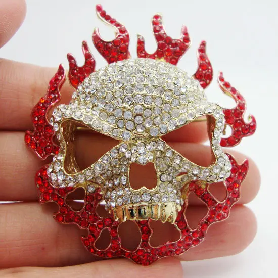 

Pretty Unique Retro Red Rhinestone Crystal Halloween Redhead Skull Small Brooch Pin Free Shipping For woman