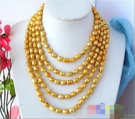 

P1226 LONG 100" 11MM BAROQUE GOLD FRESHWATER CULTURED PEARL NECKLACE ^^^@^Noble style Natural Fine jewe FREE SHIPPING