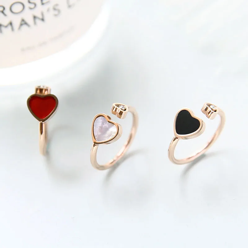 

YUN RUO 2018 New Arrival Sweet Heart Crystal Ring Rose Gold Color Woman Gift Party Titanium Steel Jewelry Top Quality Never Fade