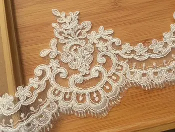 

ivory alencon lace trim, cord lace trim for bridal veil, bridal scalloped trim, lace border, lace trimming10 yards