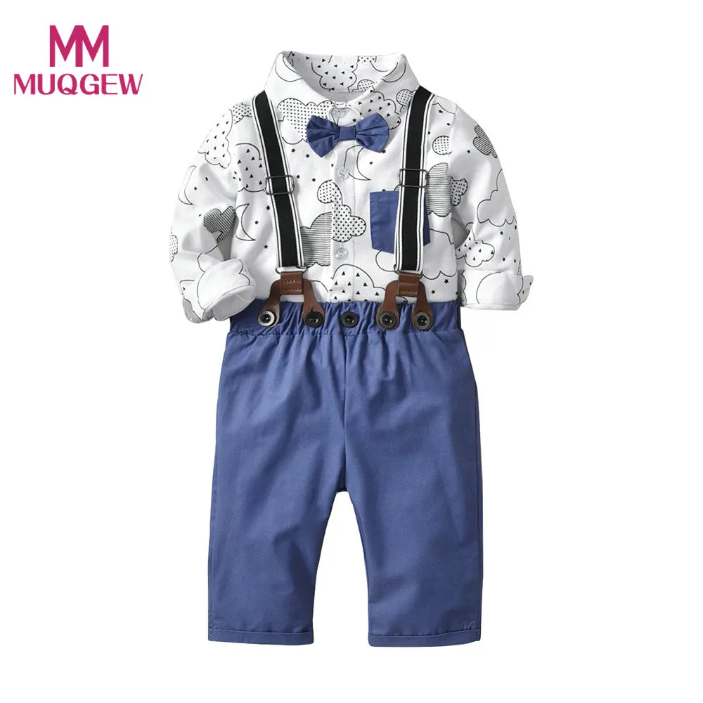 

MUQGEW Toddler Baby Boy Pullover Bowtie Gentleman Clould Tops T-Shirt Overall Pants Cotton Blend toddler boy clothes mickey