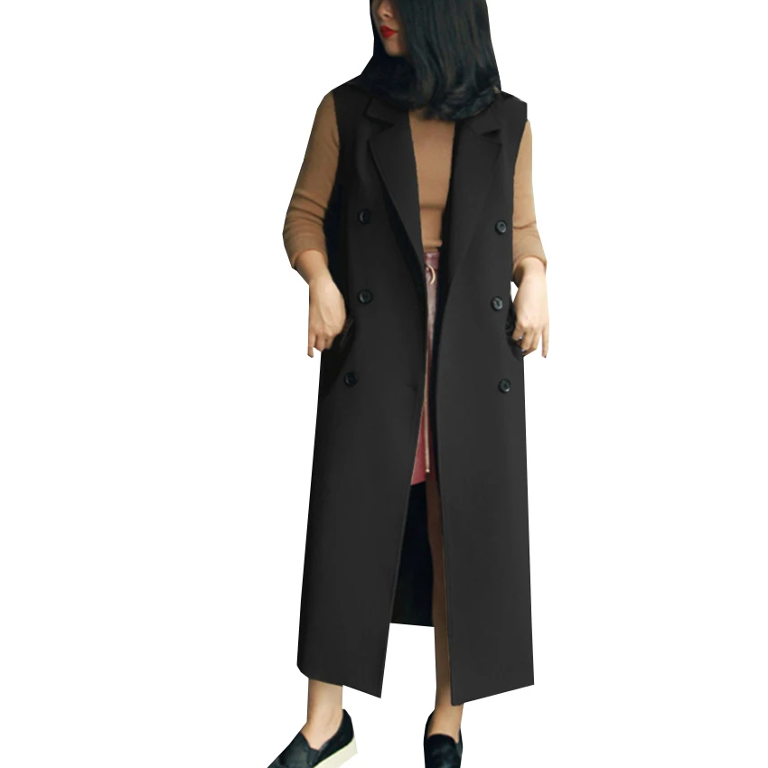 

Fashion Sleeveless Blazer Vest Spring Autumn Women Long Black Vests Coat Slim Plus Size Waistcoat Jacket Female Outwear AB517