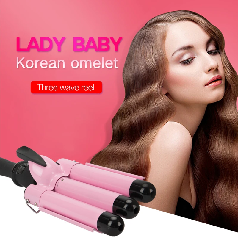Professional 110-220v Hair Curling Iron Ceramic Triple Barrel Hair Curler Deep Pearl Waving Curly S