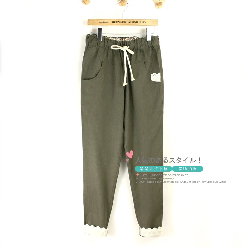 2013 spring and summer crochet pocket fluid roll up hem trousers elastic waist casual skinny pants | Женская одежда