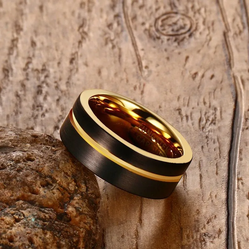 Meaeguet 8 мм широкое Золотое вольфрамовое Карбидное кольцо для мужчин, трендовые кольца с одним канавком, обручальные кольца, ювелирные изделия, размер США