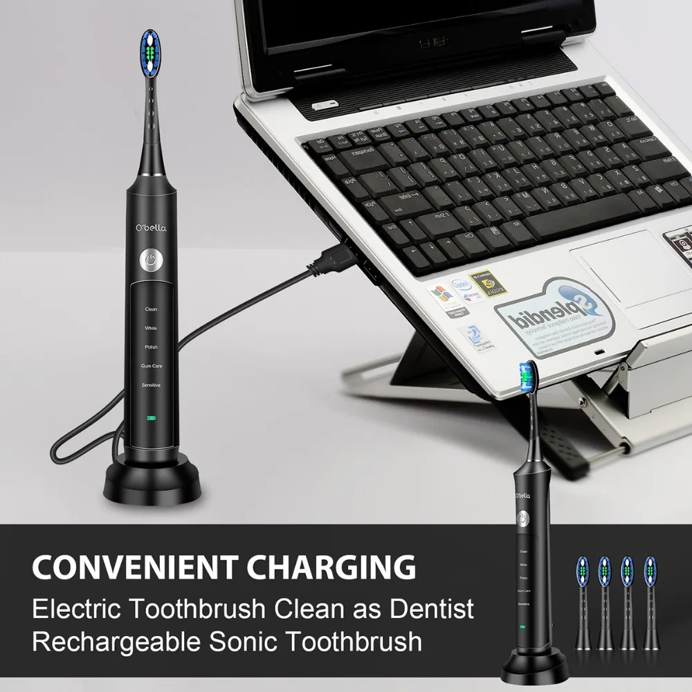 O'BELLA 071B Ultrasonic Electric Toothbrush 48000RPM Time Remind Adult Waterproof USB Rechargeable Tooth Brushes With Heads O'BELLA 071B Ultrasonic Electric Toothbrush 48000RPM Time Remind Adult Waterproof USB Rechargeable Tooth Brushes With Heads