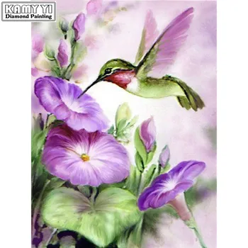 

3d full diamond painting purple flowers handmade diamond embroidery Hummingbird stickers 5d diy diamond pictures of Rhinestone