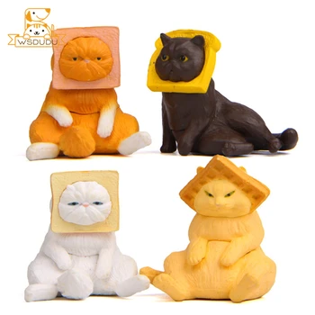 

Kawaii Toast Square Kitten Figurines Cartoon Cats Action Figures Model Toys Cute Head Animals Anime Dolls Decor Collectible Gift