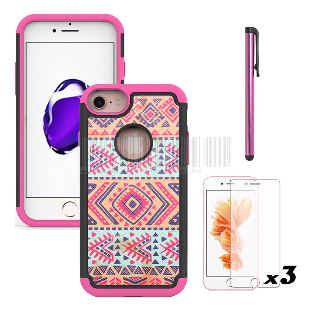 

With Films Dual Layer Cute Tribal Totem Printed Fundas Silicone Cases Armor Hybrid Shockproof Cover For Apple iPhone 7/7 Plus @