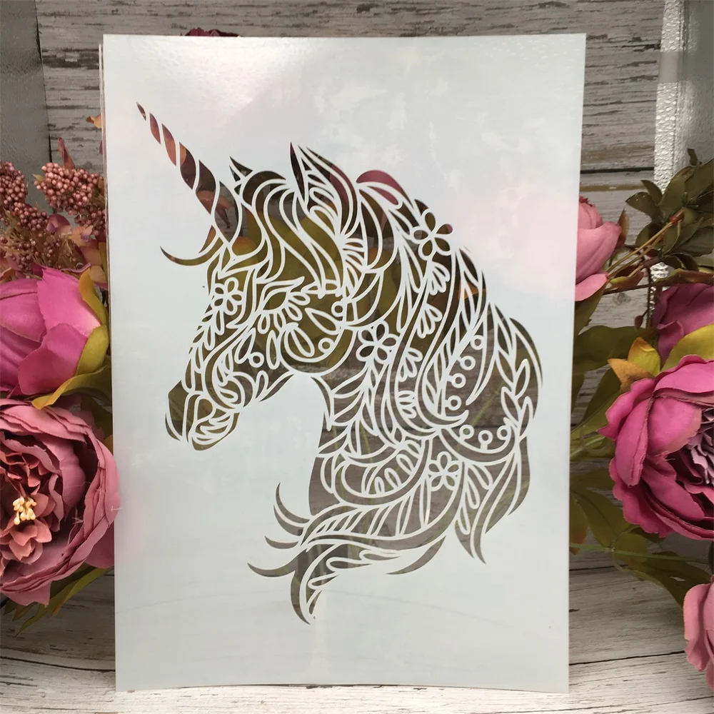 

A4 29cm Unicorn DIY Layering Stencils Wall Painting Scrapbook Coloring Embossing Album Decorative Paper Card Template