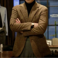 Мужская твидовая куртка изготовленная на заказ пальто, на заказ твидовое Мужское пальто с узором в елочку коричневый твид пальто, Блейзер, пальто в елочку мужские